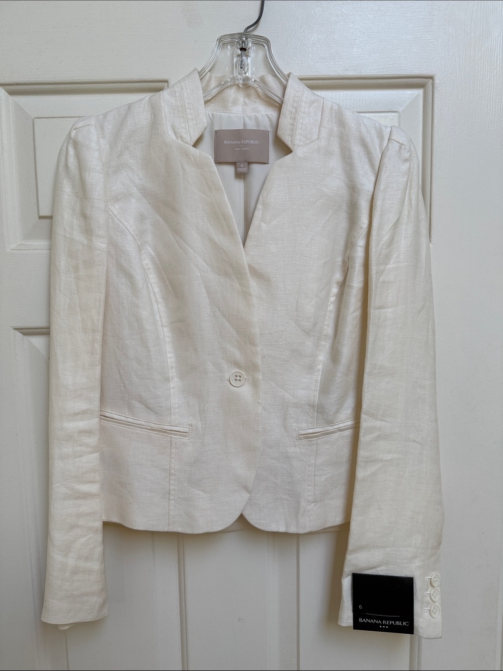 Banana Republic Ivory 100% Linen Women's Single-Button Blazer Sz 6